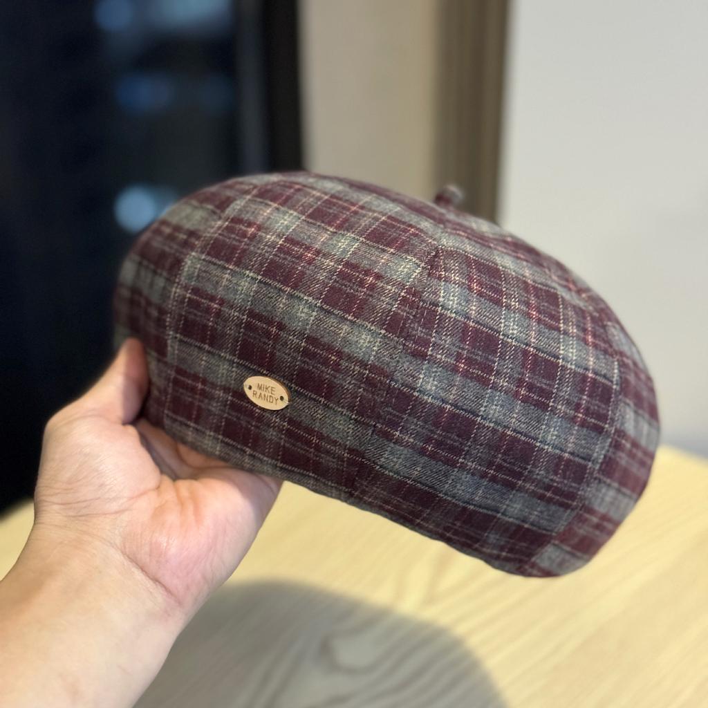 Корейская версия простой маленькой клетчатой беретки для литературных женщин, ретро, на каждый день, шляпа художника, большой обхват головы, шляпа-тыква