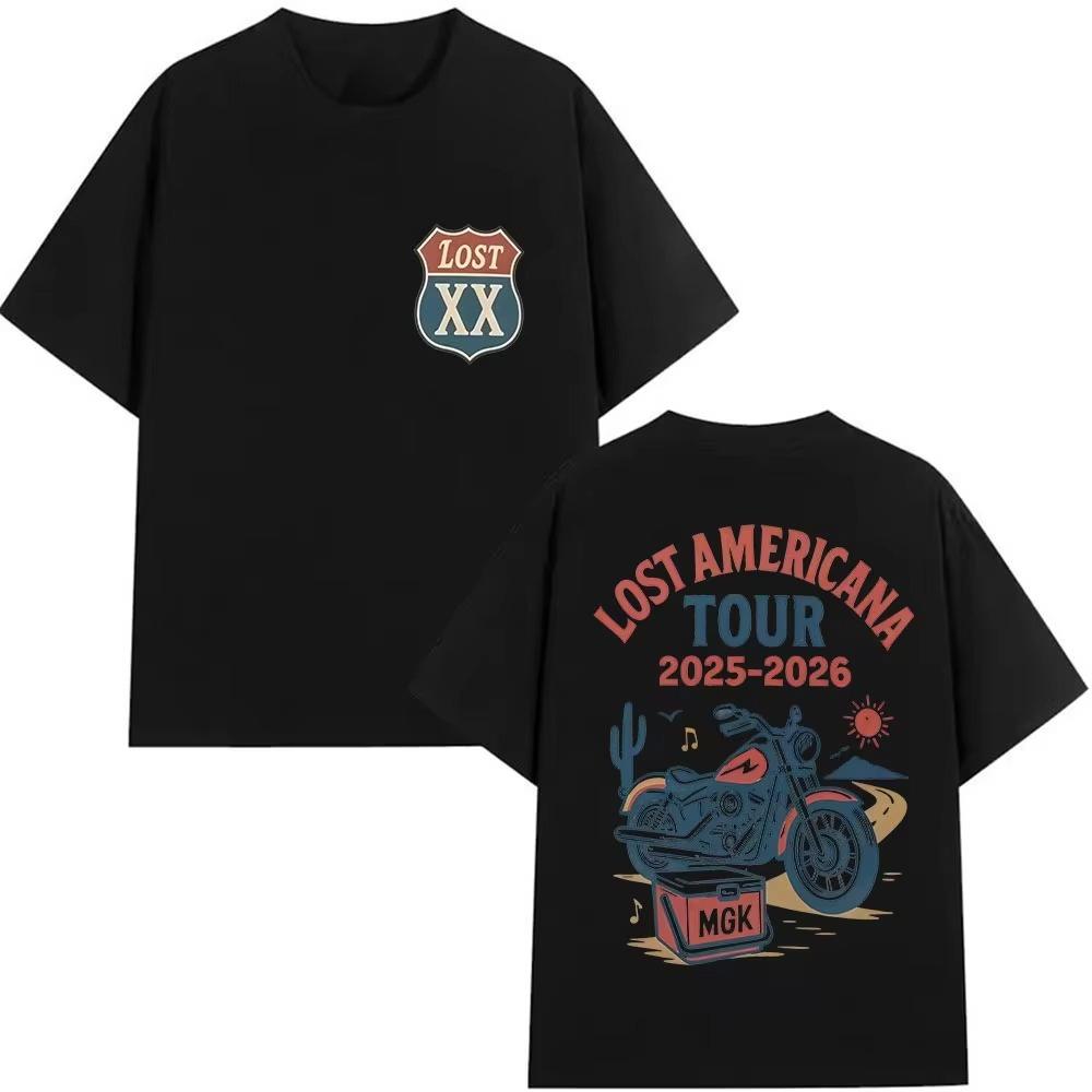 Rapper MGK Lost XX Americana Tour 2026 Spring summer Graphic Printed TShirt Harajuku Fashion Casual pure Cotton Streetwear