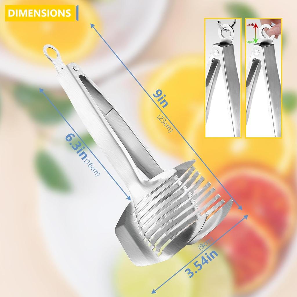 Tomato Slicer Lemon Cutter Multipurpose Handheld Round Fruit Tongs Stainless Steel Onion Holder Easy Slicing Kiwi Fruit