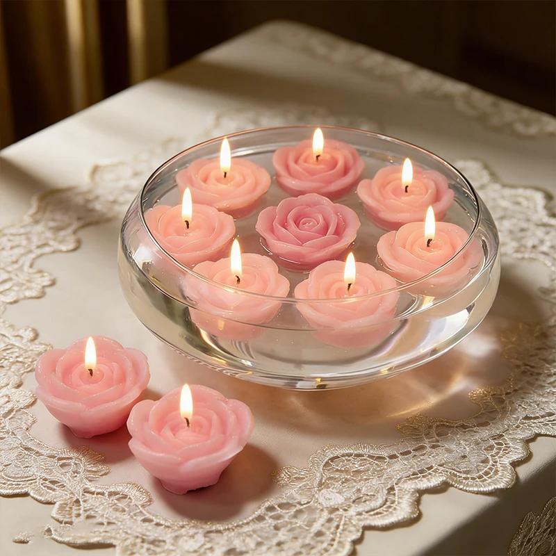 1/6/12pcs Rose-shaped Lamp Floating Candle Dinners Anniversary Weddings Events Decor Supplies Romantic Flame Candlelight Candle