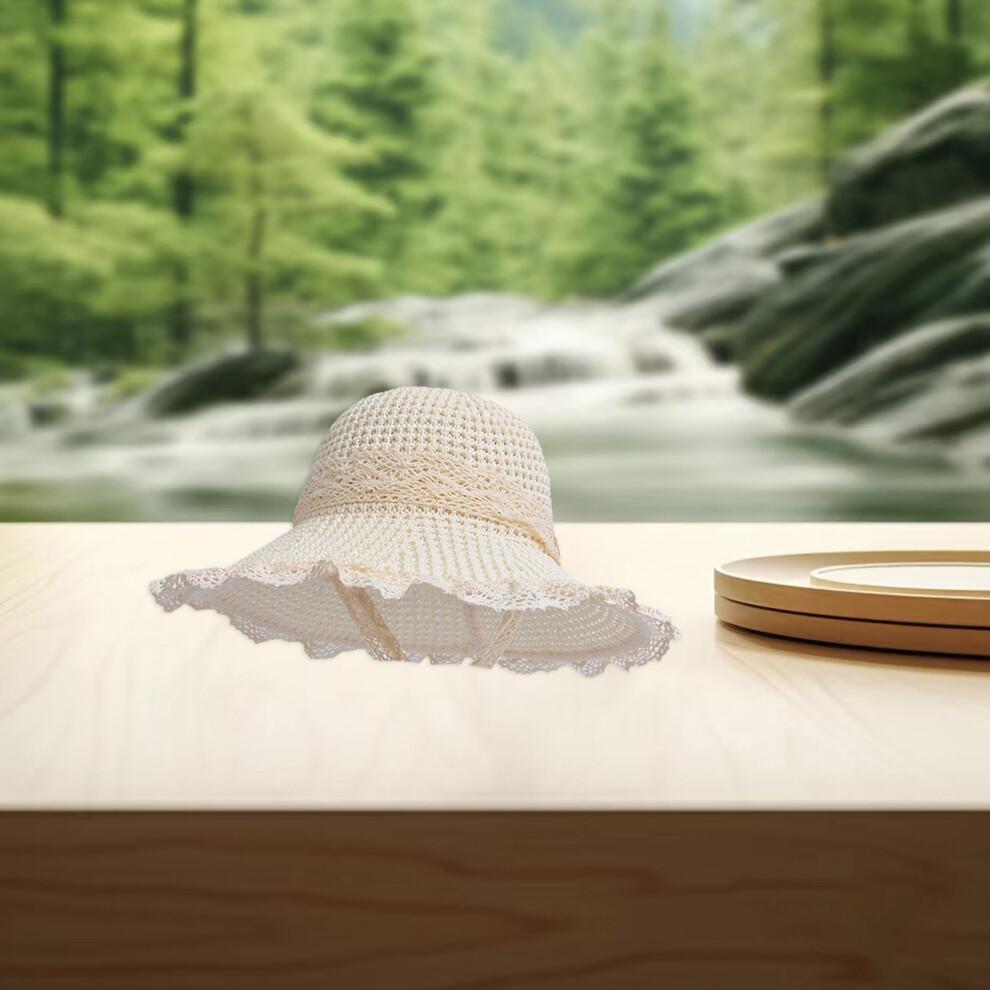 (One Size, Beige) Women Summer Straw Hat Bucket Cap Lace Patchwork Bucket Hats UV Protection Beach Holiday Sun Hat