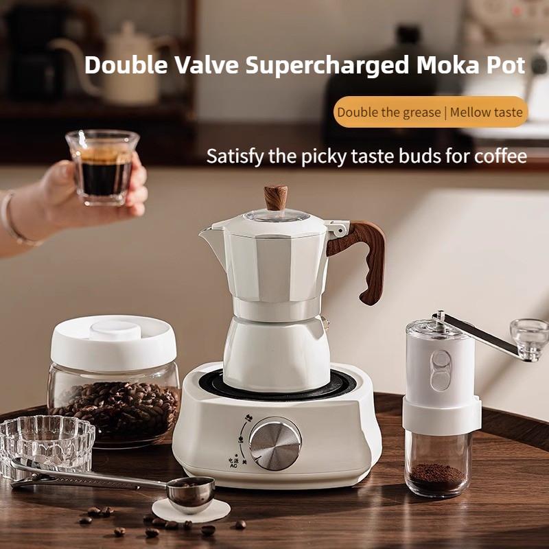 Двухклапанная мока-кофеварка Бытовая маленькая с ручным приводом Итальянская кофемашина Уличный набор кофейника для электрической плиты