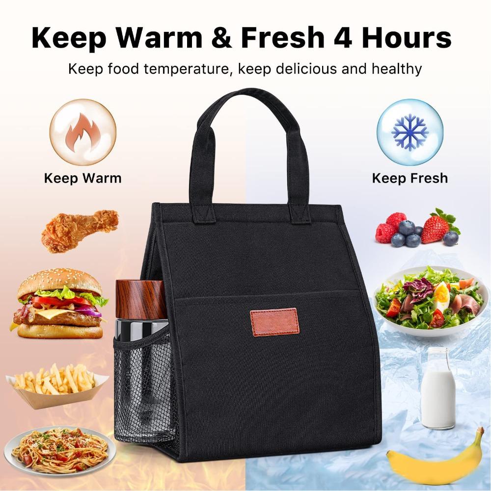With Pockets Insulated Lunch Bag Reusable Thermal Insulation Lunch Box  for Picnic