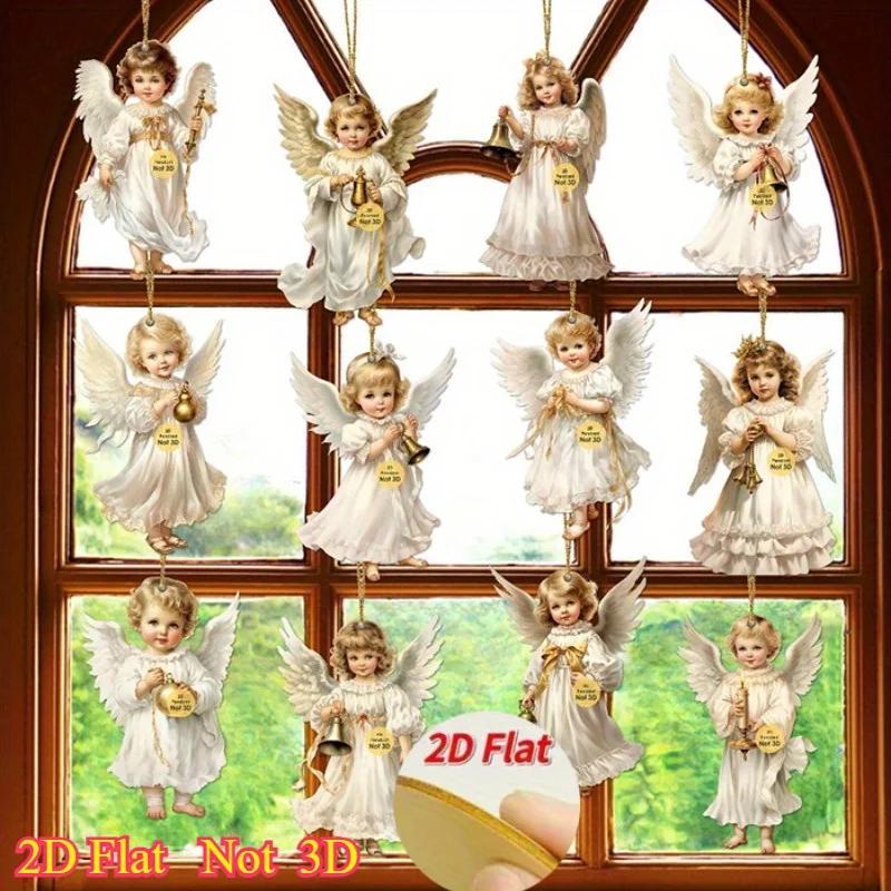 36pcs Artificial Wood Hanging Ornaments Vintage Christmas Angel Wooden Pendants for Holiday Home Outdoor Decor