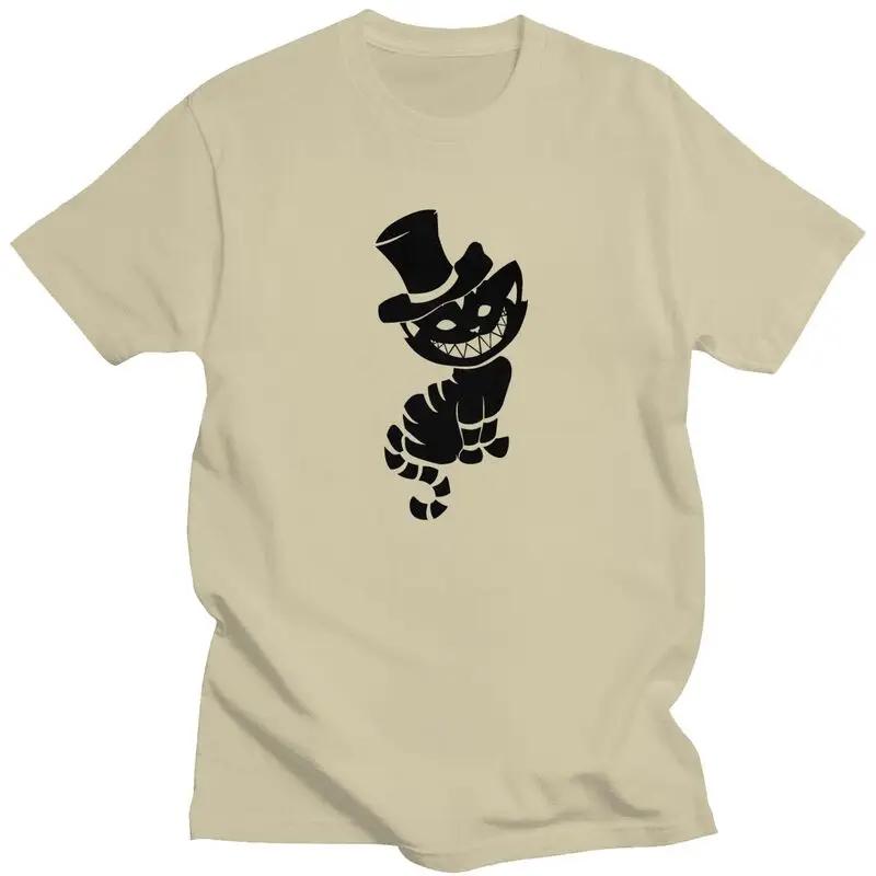 Alice In Wonderland Tshirt for Men Short Sleeved Print T Shirt Classic Halloween Cheshire Cat T-shirts 100% Cotton Tee Tops Gift