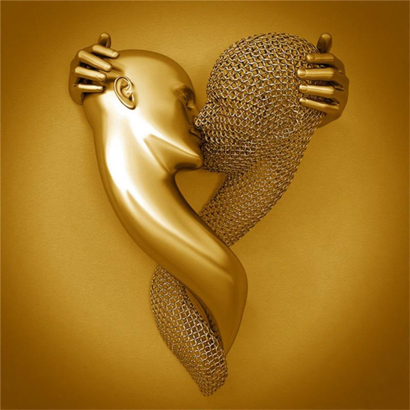 3D Настенное Искусство Холст Картина Абстрактная Металлическая Фигура Статуя Объятия Художественный Постер Современный Стиль Офис