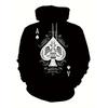 Men's Spring and Autumn Fashion Trendy Hoodie 3D Poker Printed Hoodie Retro High Street Hip Hop Casual Comfortable Sweatshirt