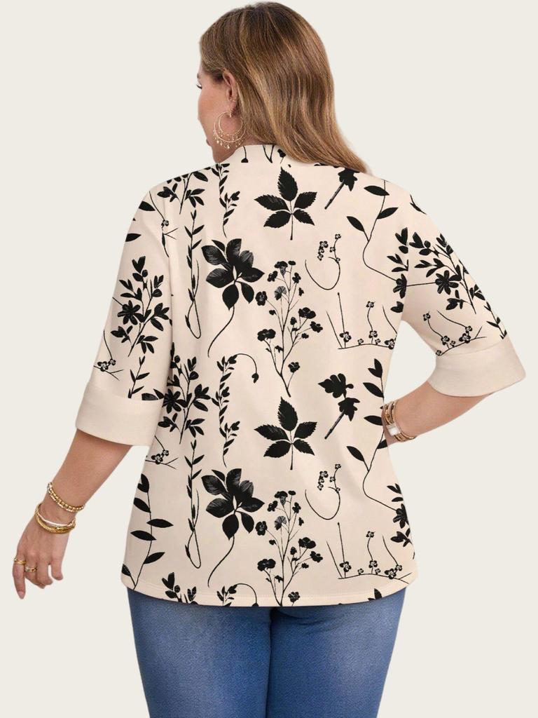 Женский повседневный комплект из двух предметов 2025 года большого размера с цветочным принтом, топ с рукавами семь восьмых