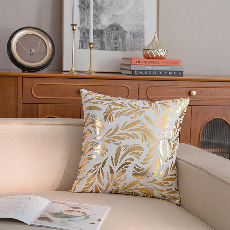 Pack of 2 Throw Pillow Covers 18x18 Inch for Couch Bed Sofa,Throw Pillow Covers with Gold Leaves Feather, Modern Bedroom Living Room Home Decor