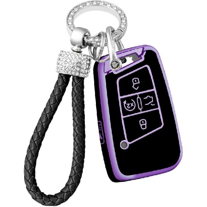 for VW Key Fob Cover with Keychain, Full Protection Key Fob Case Cover Fits for VW Volkswagen Jetta Beetle Tiguan Passat Polo Golf Car Accessories