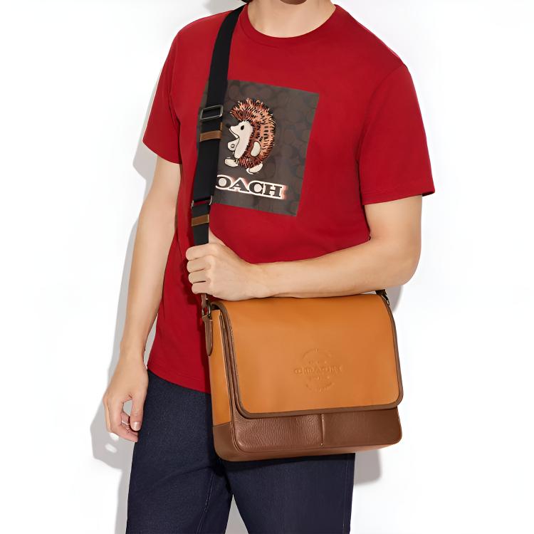Coach Thompson 31 Brand Letter Logo Embossed Flap Refined Pebble Leather Shoulder Crossbody Bag Large Men bags Brown C5395-QBQUN