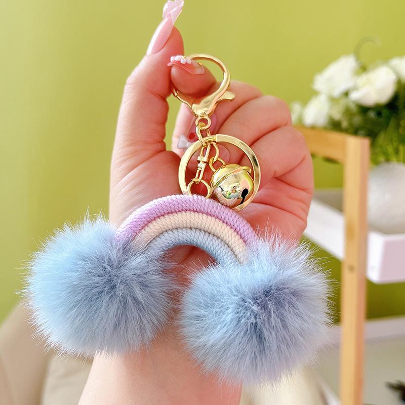 Bohemian Rainbow Pompom Keychain: Trendy Bag Charm with Creative Style