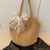 Летние кружевные сумки-тоут с бантом Женская плетеная сумка через плечо из рафии, вязаная, 2025 года, ротанговая, большая, повседневная, сумка-шоппер, связанная крючком, женская сумка