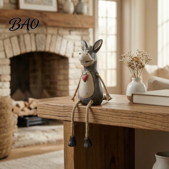 Creative Resin Art for Home Rustic Donkey Shelf Sitter Figurine, Hanging Leg Farm Animal Statue, Collectible Figurines Gifts Whimsical Country