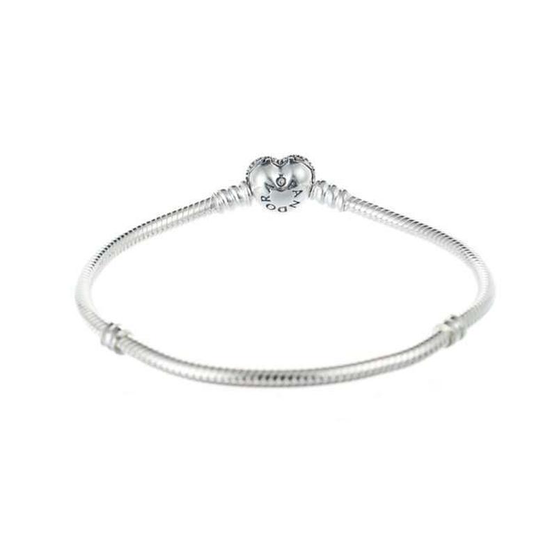 Pandora Brilliant Heart Shape Chain Clasp 925 Silver Cubic Zirconia Bracelet Women's Silver 590727CZ16