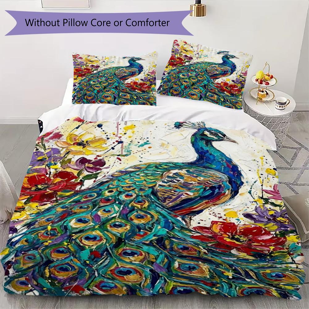 Peacock Pattern Bedding uilt Set uilt Cover Pillowcase Home Decoration Birthday Gift (1 * duvet cover + 2 * pillowcase without core)121