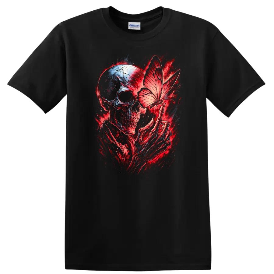 Skull Butterfly Graphic T Shirt Dark Art Design Men's Casual Tee