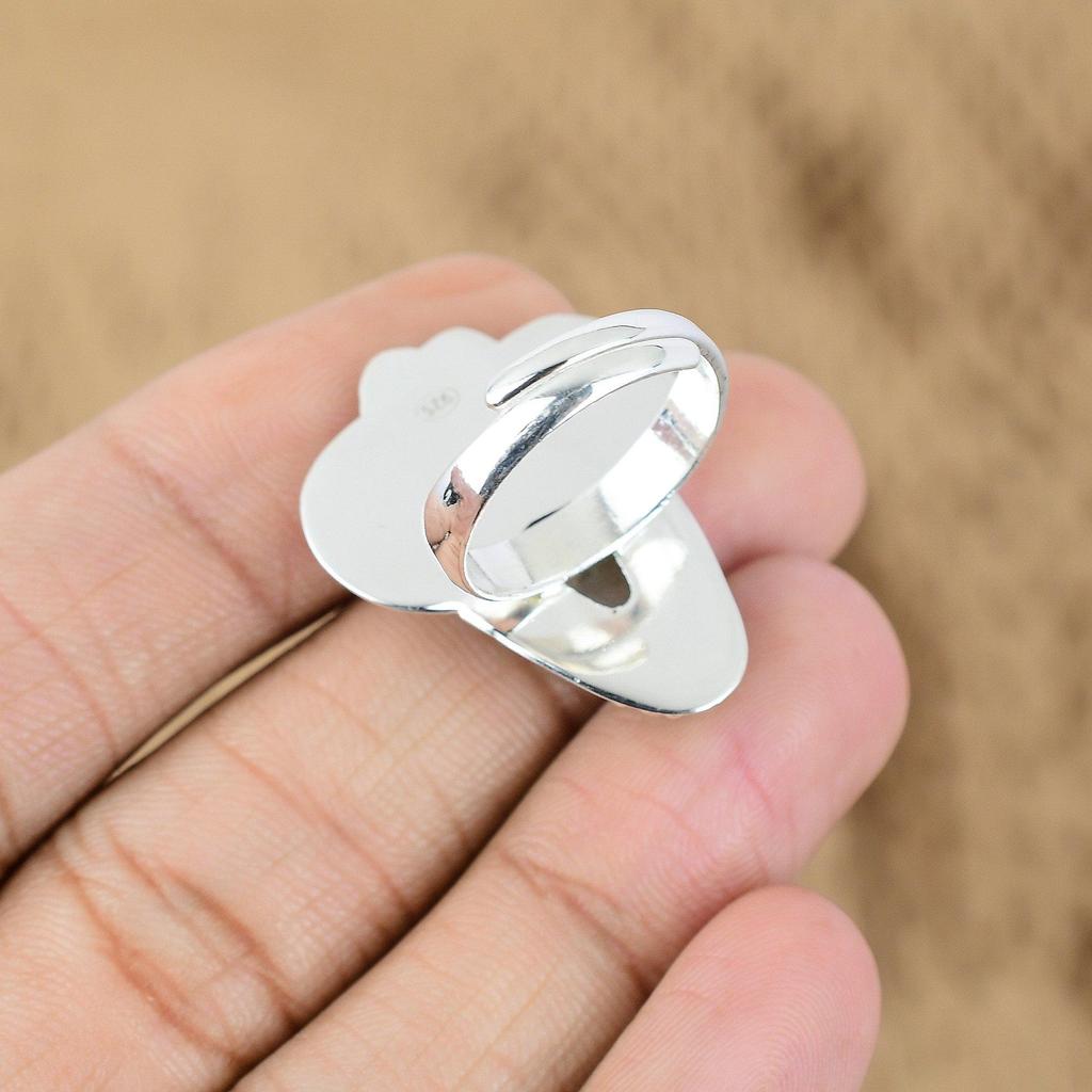 925 Sterling Silver Natural Rainbow Moonstone Rough Promise Handmade Flower Ring