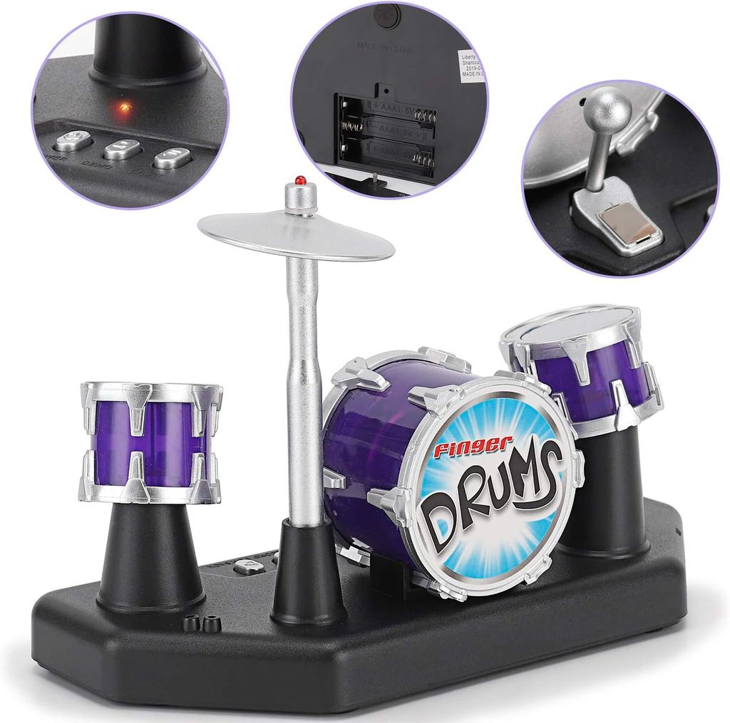 Finger Drum Set Electronic Mini Desktop Small Novelty Toy Desk Instrument Game with Sounds and Lights for Kids, Adults