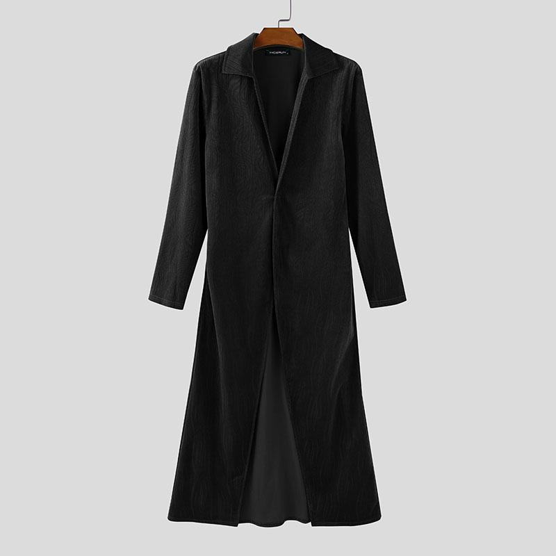 INCERUN Men Autumn Winter Long Sleeve One Button Casual Split Texture Long Tunic Tops Cardigan