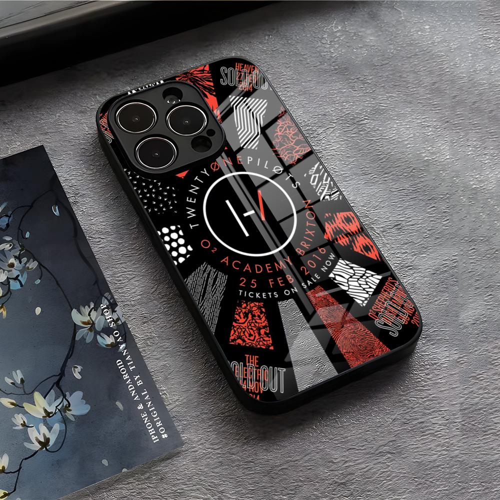 Чехол для телефона Twenty One Pilots Для iPhone 17 Air 16 E Pro Max 15 14 13 Mini 12 Pro 11 Max Plus Черное Стеклянное Покрытие