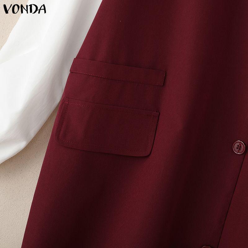 VONDA Женское мини-платье элегантного офисного стиля с лацканами, длинным рукавом и оборками