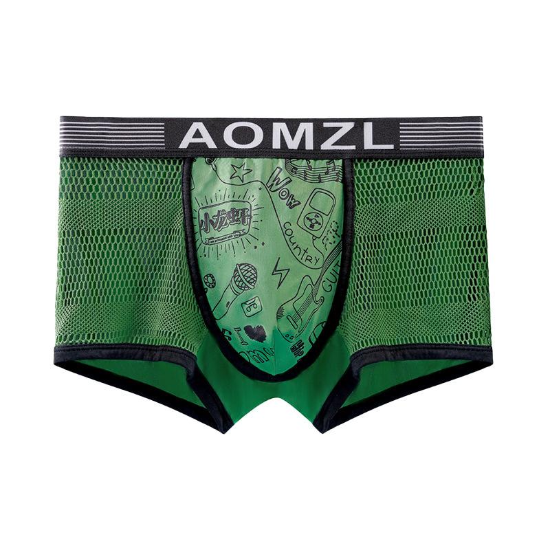 Мужские трусы-боксеры из ледяного шелка с сотовой сеткой, ультра дышащие трусы-боксеры со средней талией, трусы-боксеры с принтом