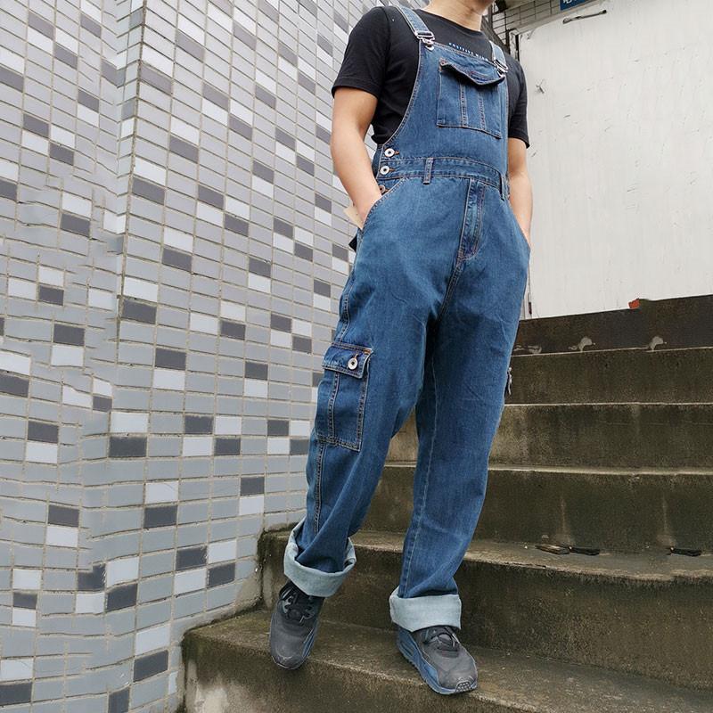 Мужской комбинезон, большой размер, прямые синие джинсы с 7 карманами
