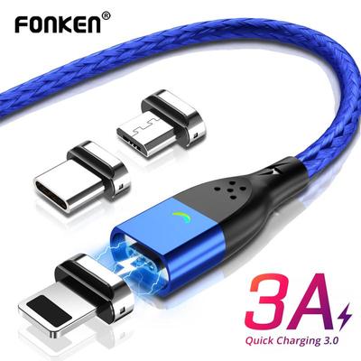 FONKEN Магнитный кабель Micro USB Магнит USB Type C Зарядный кабель для телефона 3A Кабель для быстрого зарядного устройства для мобильных устройств для iPhone
