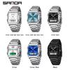 Unisex Analog Digital Quartz Wristwatch Square Case Waterproof Stainless Steel Bracelet Watch