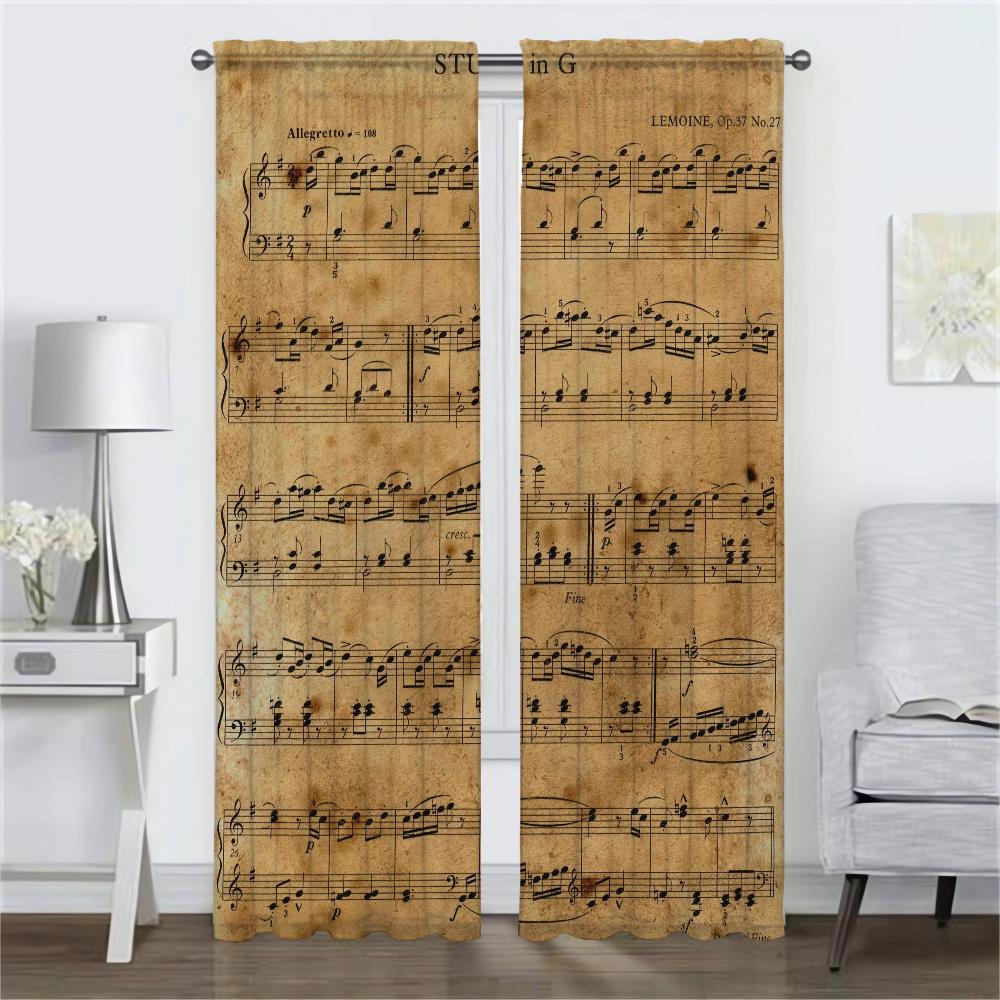 Vintage Music Note Anti-mosquito Curtains for Camera Window Curtain for Room 2 Panel Shades Home Interior Curtains Partition