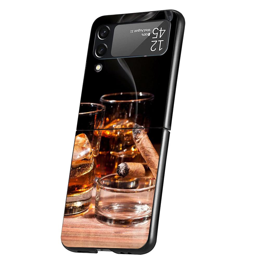 Cigar Whiskey Ice Drink Cover Phone Case For Samsung Galaxy Z Flip 7 6 5 4 3 5G Flip7 Flip6 Flip5 Flip4 Flip3 Black Fundas Shell