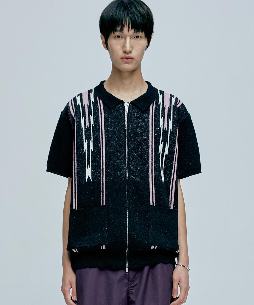 KND Navajo Boucle Knit Half Cardigan Black