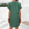 Летнее женское платье с V-образным вырезом и пуговицами с короткими рукавами Свободный однотонный пуловер Повседневная повседневная одежда Мини-платье для свиданий