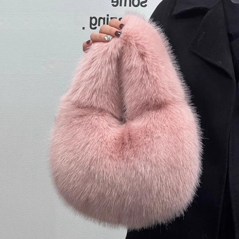 Autumn and Winter Plush Shoulder Handbag Crescent Bag Fashionable Armpit Bag Cute Ladies Wallet