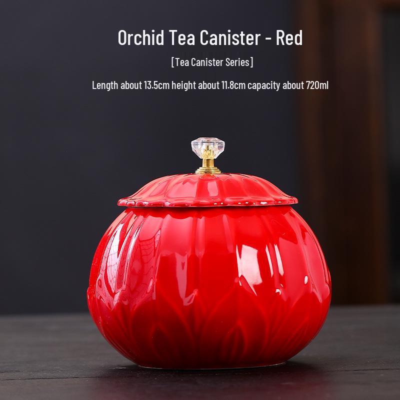 Керамическая банка для чая цвета селадон: Большой контейнер вместимостью полфунта для хранения зеленого или черного чая - Фарфоровая герметичная банка с печатным дизайном.