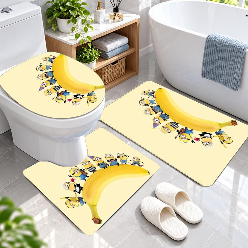 3Pcs Flannel Toilet Mat Set Minions Despicable Me Bathroom Rug Bath Carpet Non Slip Home Decor