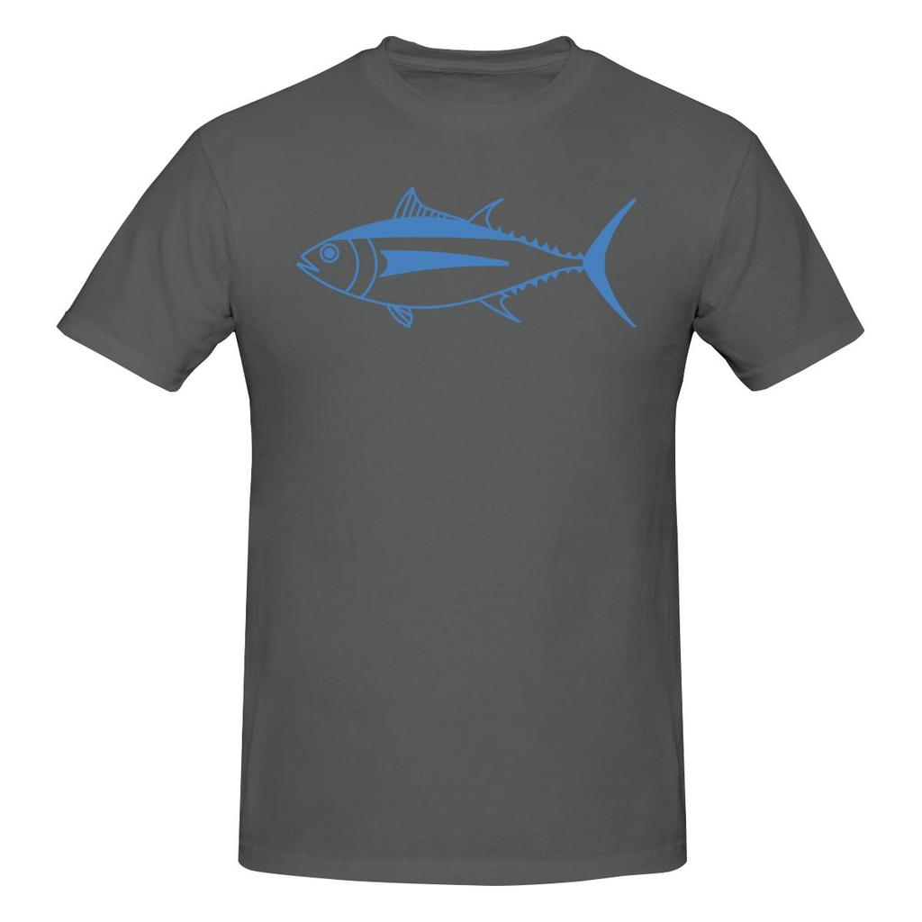 Cute Albacore Tuna Fish In Aegean Blue And White Straight Leg Tshirt Minimalist Commuting Classic Colors Tees