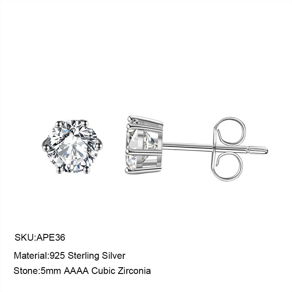 SE-2 Classic Four/Six Claw Setting 6mm Diamond Earrings 925 Sterling Silver 5A Zircon Women Earrings Fashion Jewelry