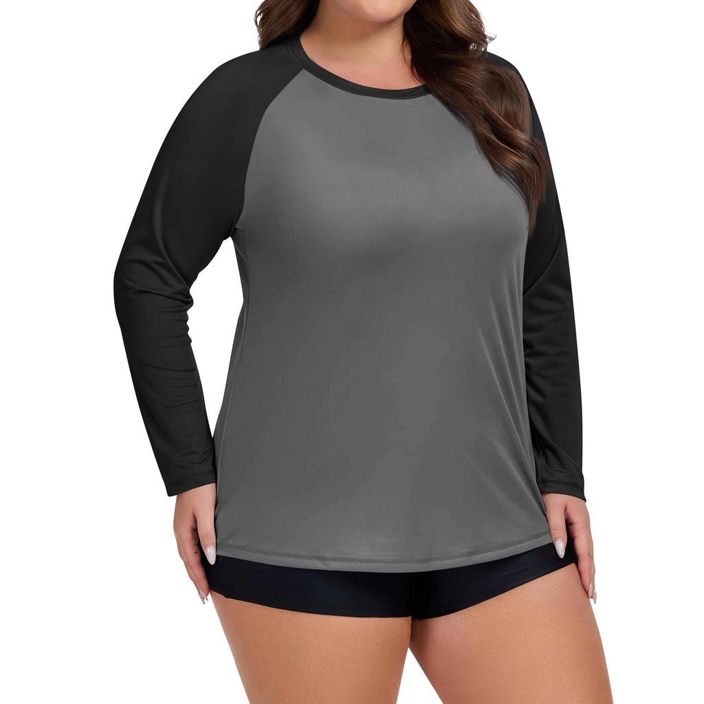 Women's Solid Color Large Size Long Sleeve Swimsuit Sun  Jacket Quick Dry Hiking Top