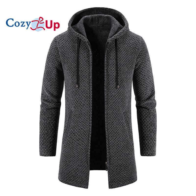 Cozy Up Новый свитер с длинными рукавами, мужской утепленный флисовый вязаный кардиган средней длины