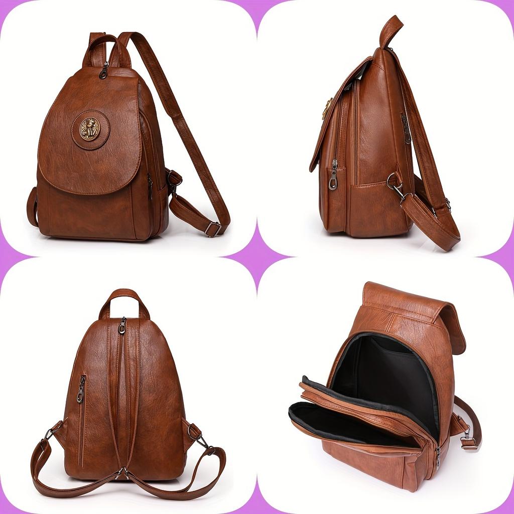 Solid Color Luxury Women Leather Backpacks For Girls Casual Daypack Black Vintage Backpack School Bags For Students