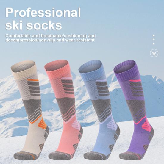 1 пара зимних лыжных носков для женщин, теплые носки для походов, высокие до колена, хлопковые носки для сноуборда, катания на лыжах и велоспорта на открытом воздухе