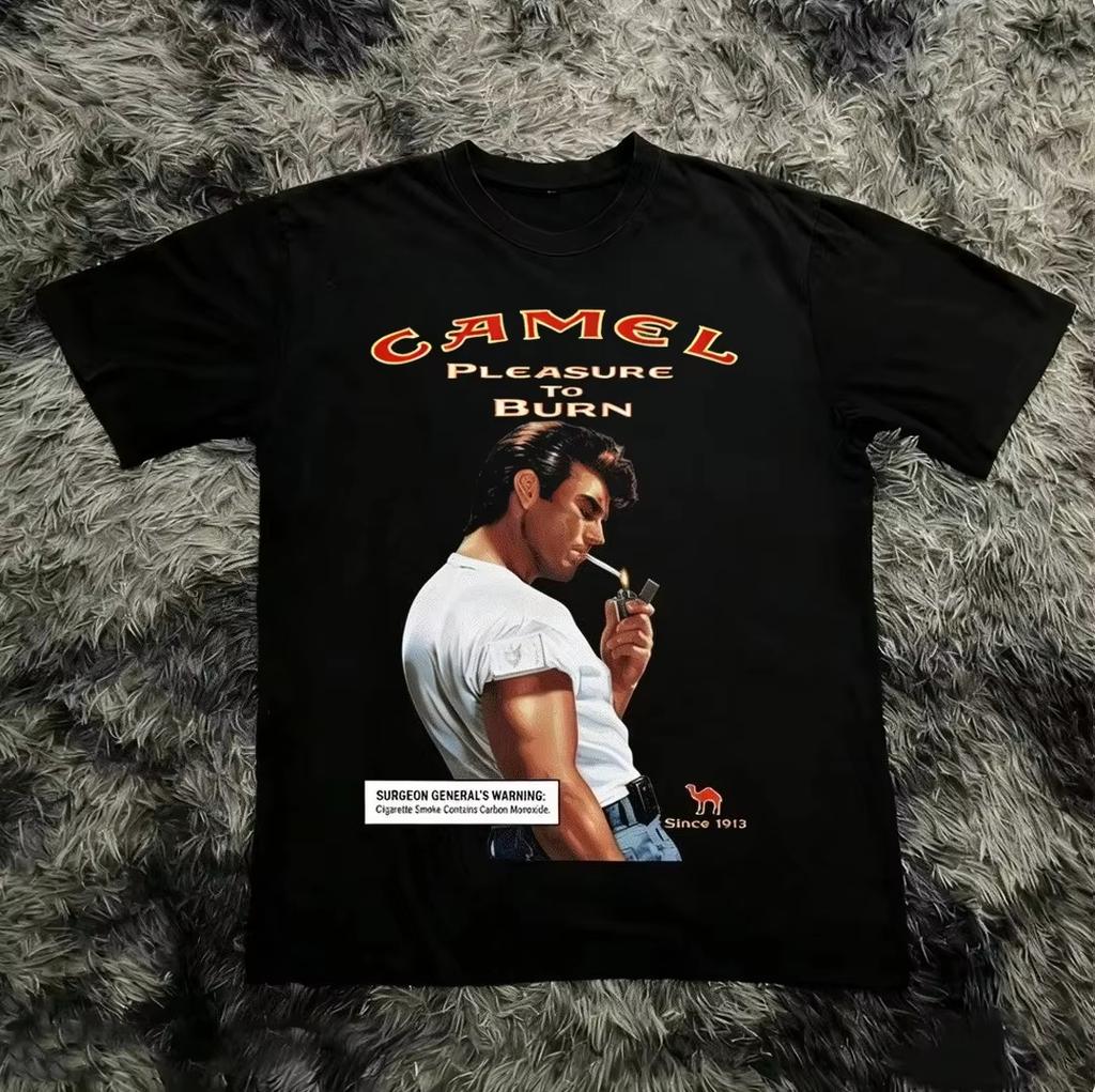 Белая винтажная футболка с рекламой бренда Camel, популярной культуры, хлопковая, с графическим принтом, унисекс, летняя уличная одежда