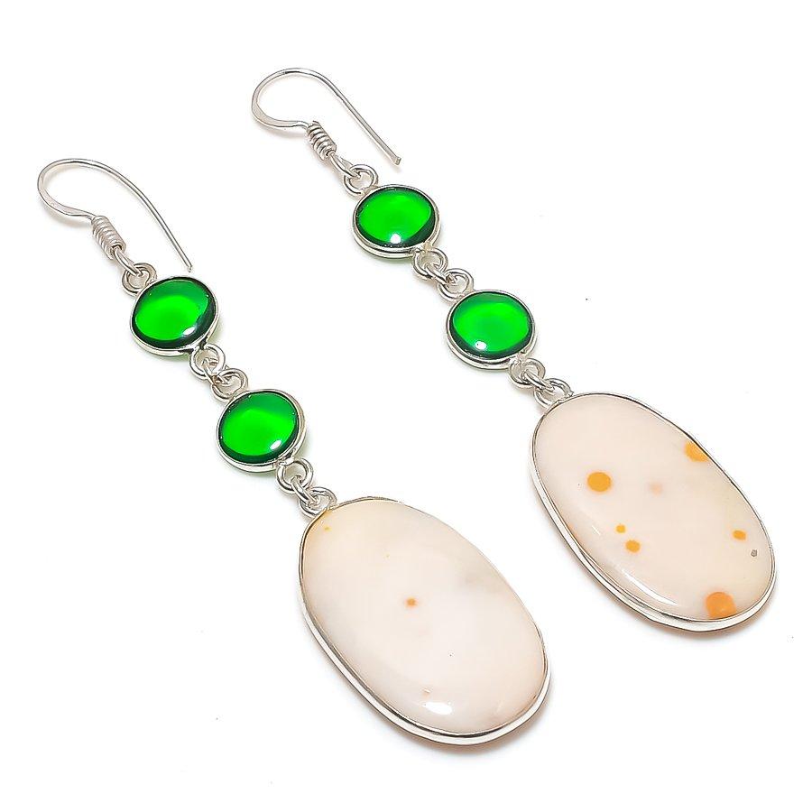 Natural Mookaite, Diopside 925 Sterling Silver Jewelry Earring 3.03" AE-8688