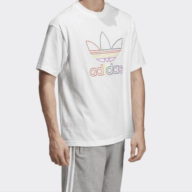 Adidas Футболка Originals Pride с логотипом в виде радужного трилистника, мужские топы с короткими рукавами, белые, FI0882