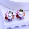 Flower Natural Freshwater Pearl Earrings For Women Fashion Cultured Pearls Cubic Zirconia Stud Earrings