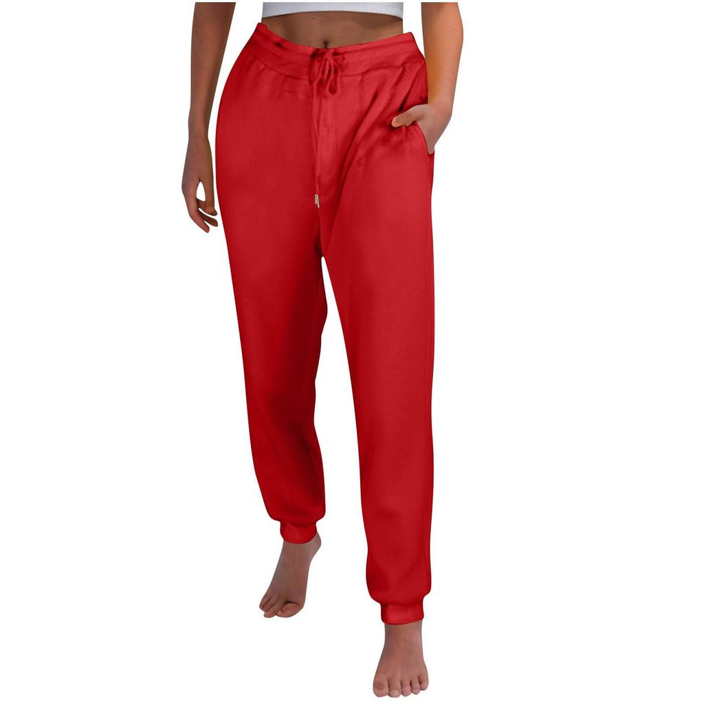 Women Elastic High Waist Pant Casual Active Fit Wide Leg Long Pants Trousers With Pockets