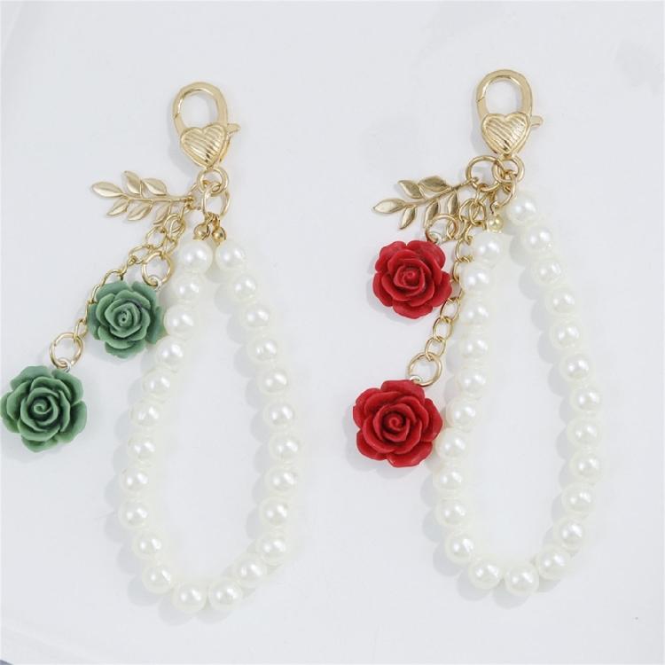 Модная цепочка из жемчуга и брелок в виде розы со сплавной застежкой, нержавеющий держатель для ключей, брелок для ключей с полимерным цветком, элегантный шарм для сумки