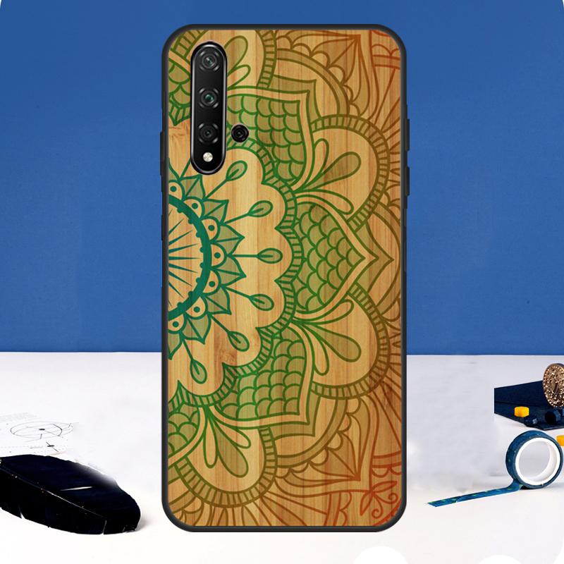 Деревянный чехол-мандала с цветочным узором для Huawei Nova Y90 Y91 Y60 Y61 Y70 10 9 SE 11 Pro 5T 11i 8i 3i P20 P40 P30 Lite